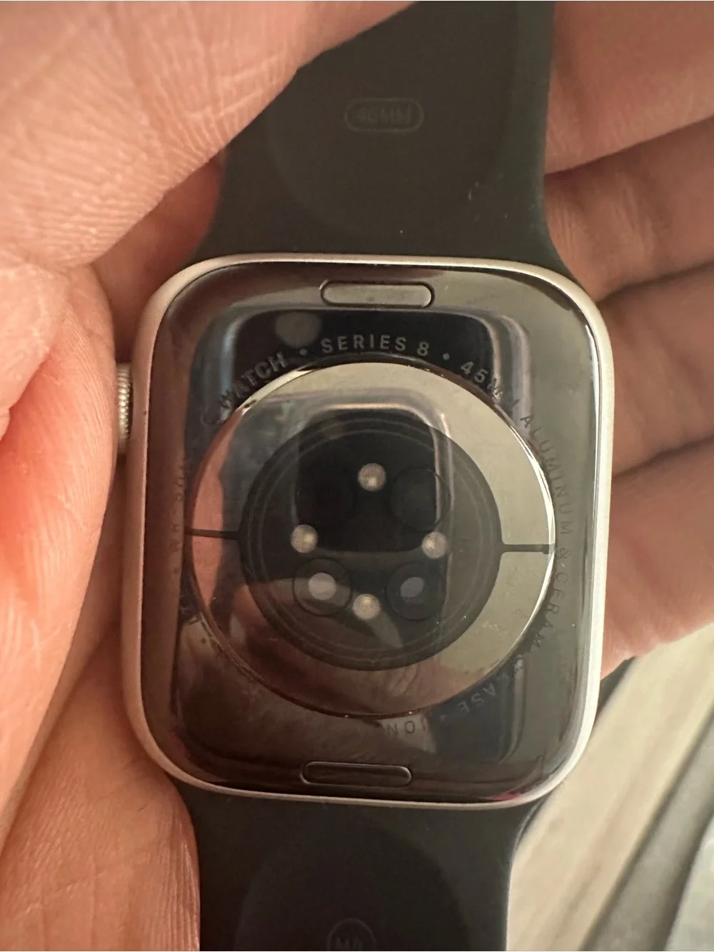 Apple Watch Series 8 - Platinum W/ Black Sports Band, Charger, Screen Protector